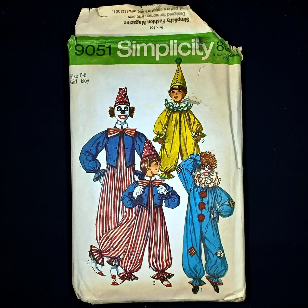 Vtg Simplicity 9051 Boy Girl Child Clown Costumes Halloween Sz 6-8 Cut Complete - Picture 1 of 15